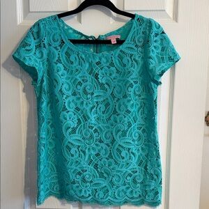 Lilly Pulitzer Turquoise Lace Short Sleeve Blouse